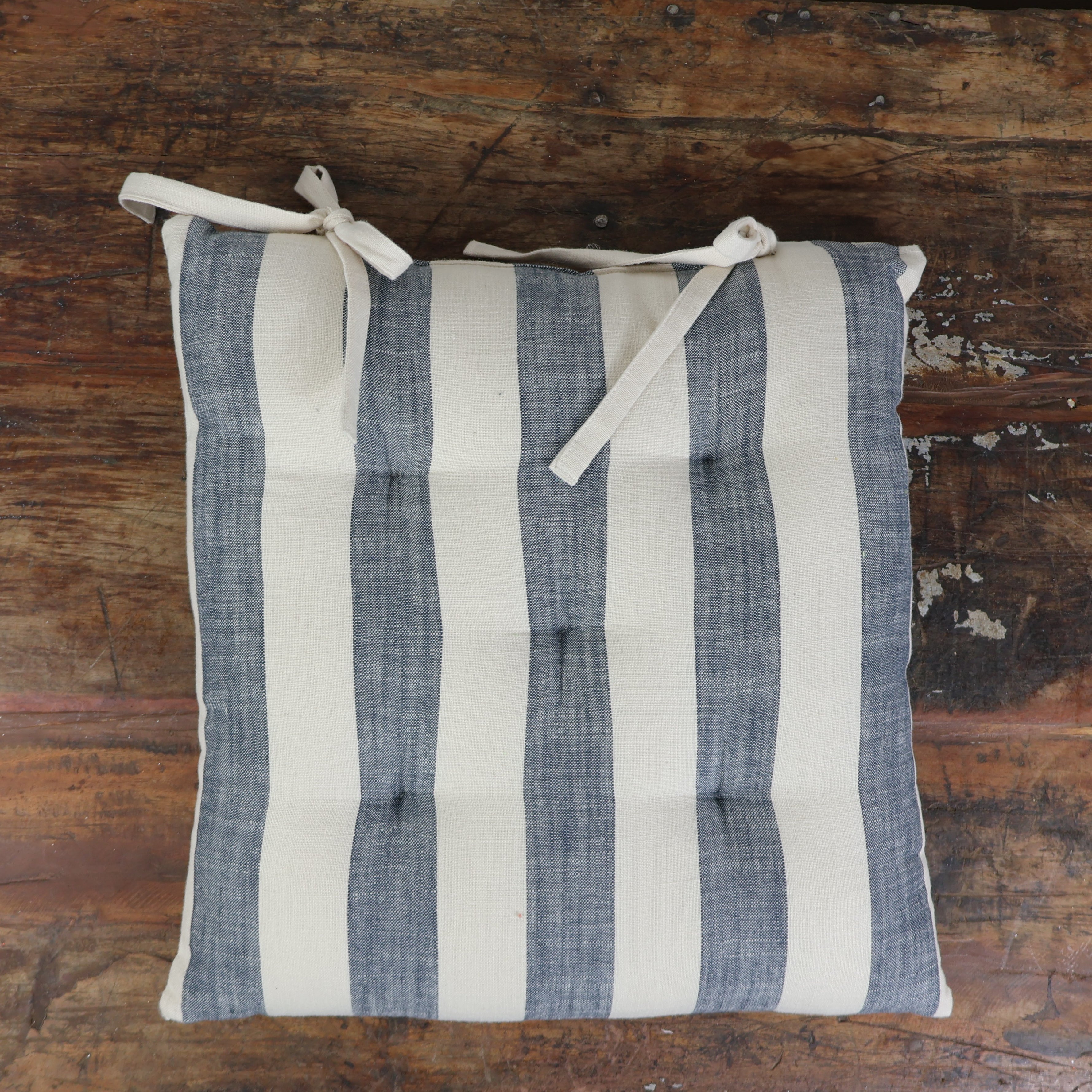 Wide Stripe Seat Pad with Ties Flint Blue