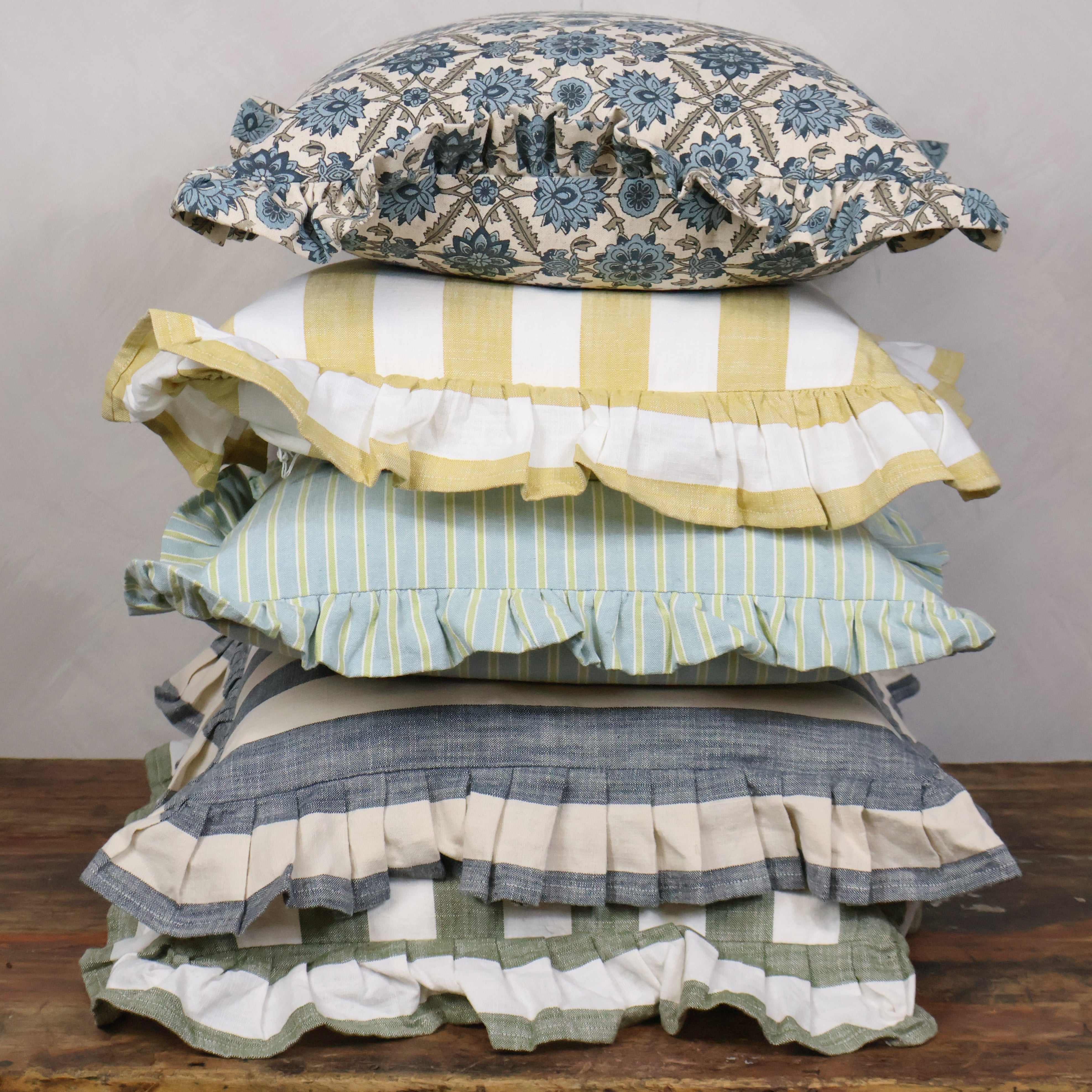 Wide Stripe Cushion Honeydew Feather Fill