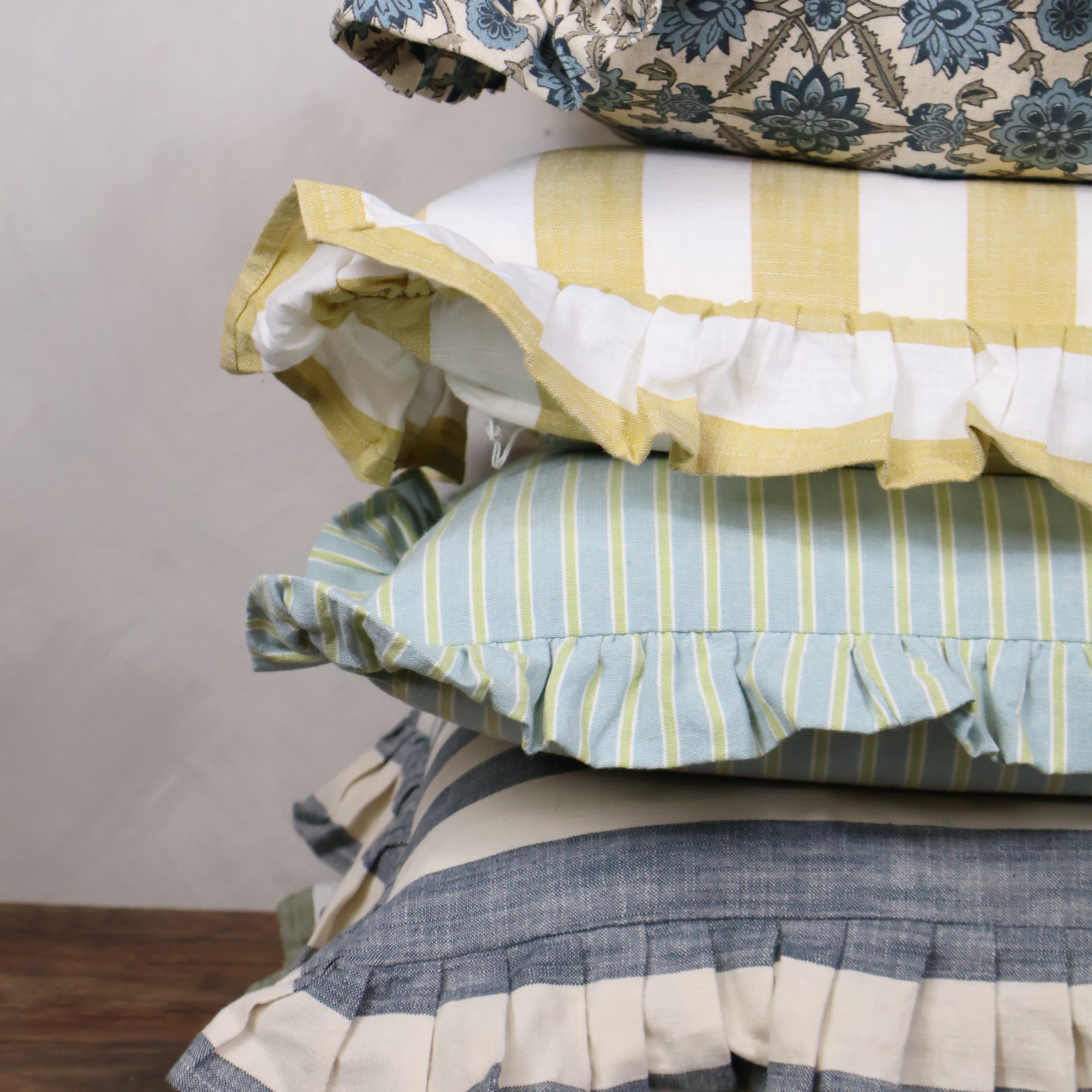 Wide Stripe Cushion Honeydew Feather Fill
