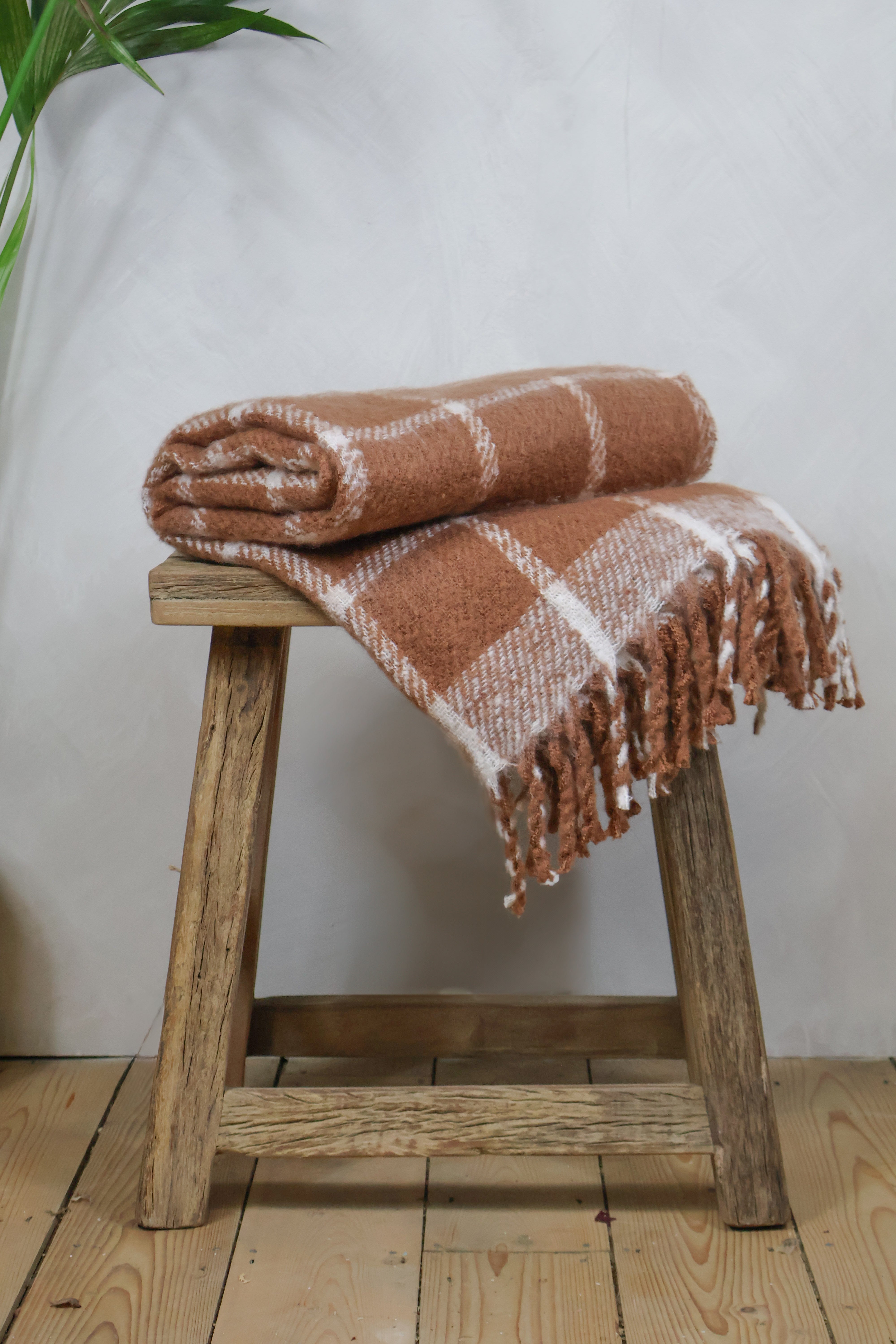 Faux Mohair Chequered Throw