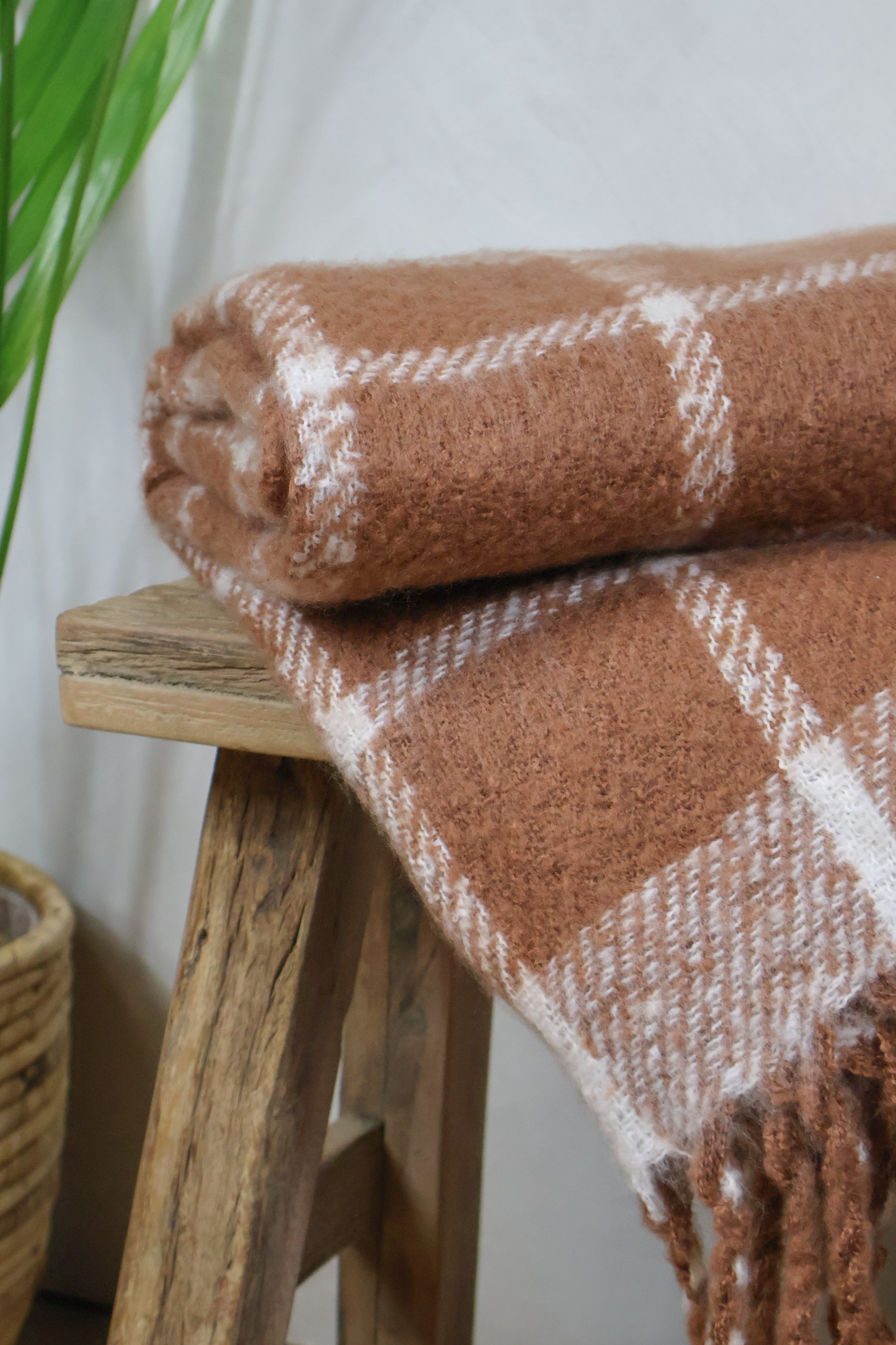 Faux Mohair Chequered Throw