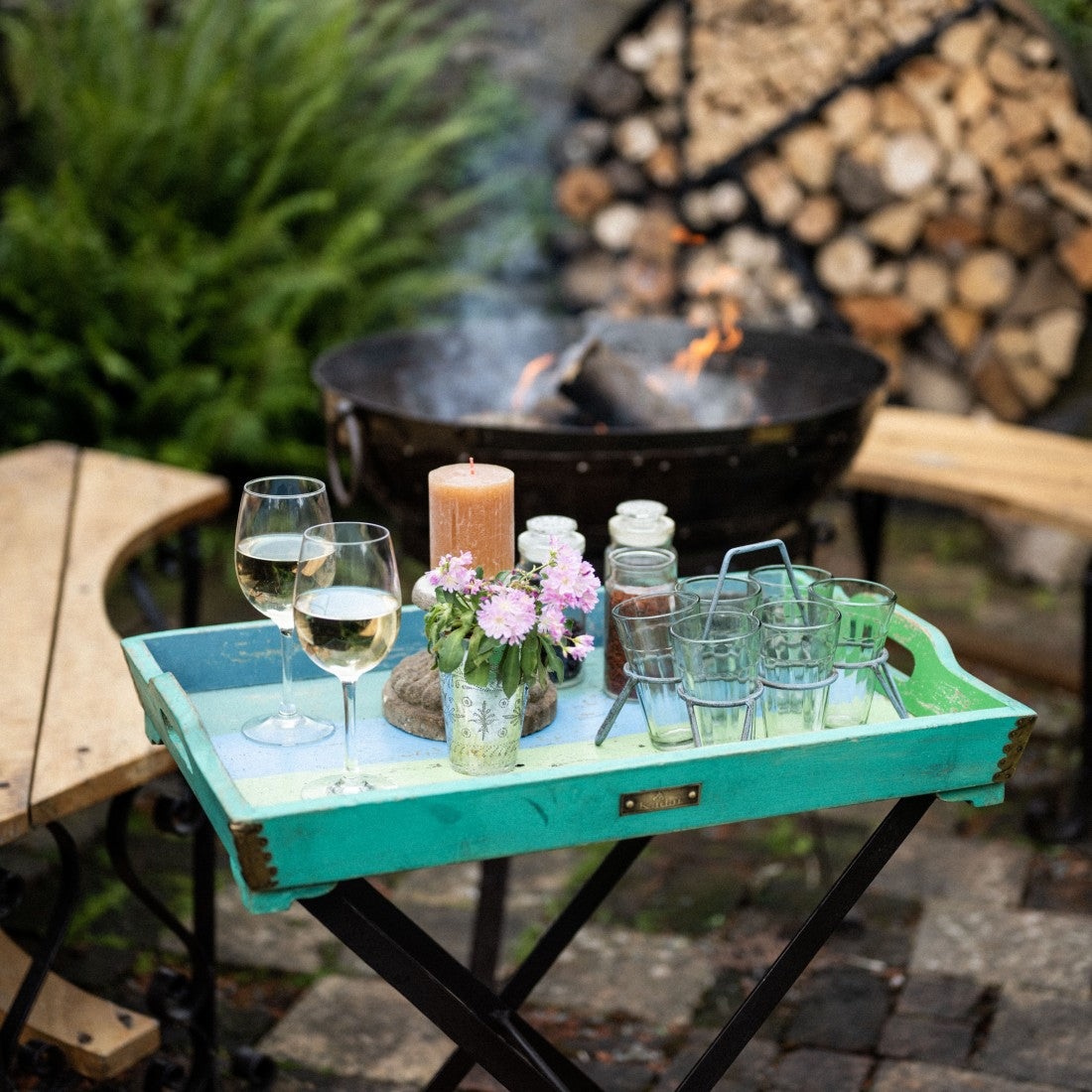 Kadai Recycled Wooden Tray Table With Stand