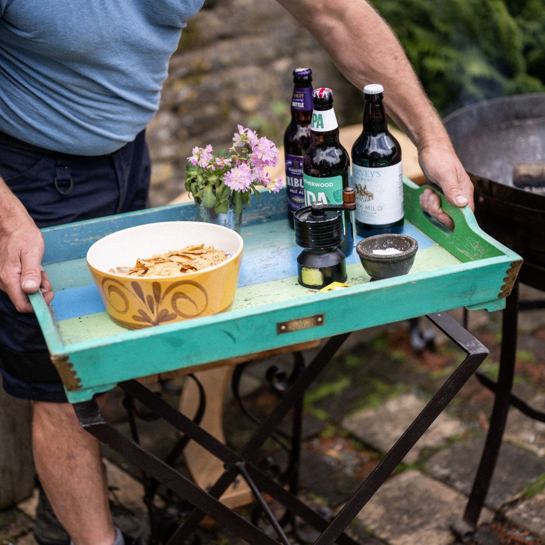 Kadai Recycled Wooden Tray Table With Stand