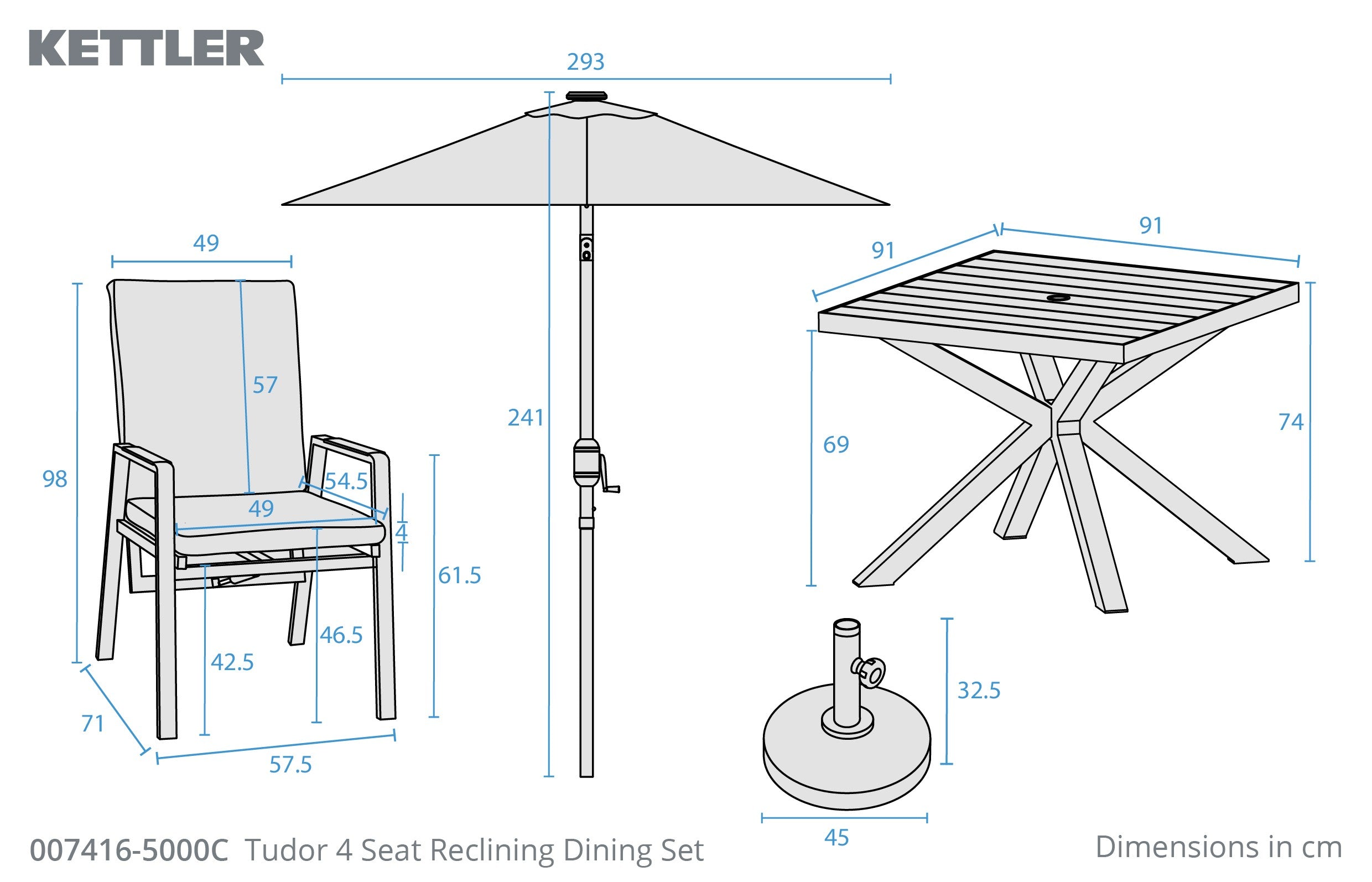 Tudor 4 Seat Reclining Dining Set